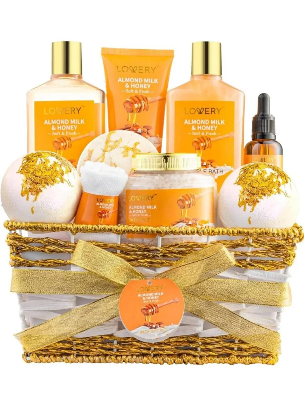 Pampering Spa Gift Basket for Women - 10 Pc Almond Milk & Honey Self Care Set